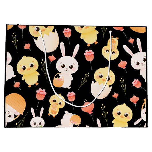 Cute Easter Chicks & Bunnies Seamless Pattern  Groot Cadeauzakje (Achterkant)