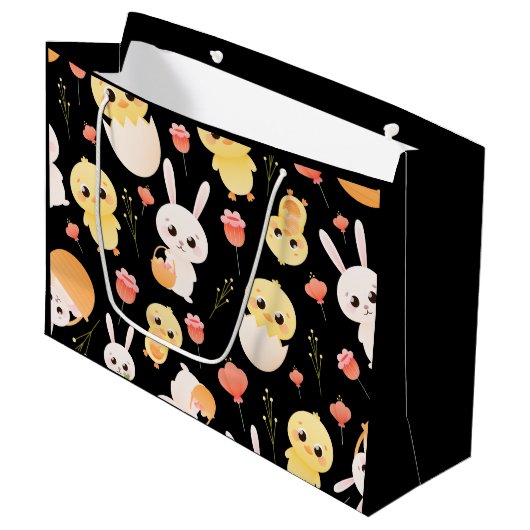 Cute Easter Chicks & Bunnies Seamless Pattern Groot Cadeauzakje (Voorkant Gekanteld)