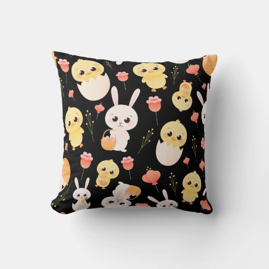 Cute Easter Chicks & Bunnies Seamless Pattern  Kussen (Voorkant)
