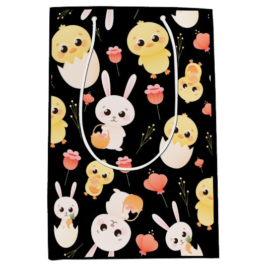 Cute Easter Chicks & Bunnies Seamless Pattern Medium Cadeauzakje (Voorkant)