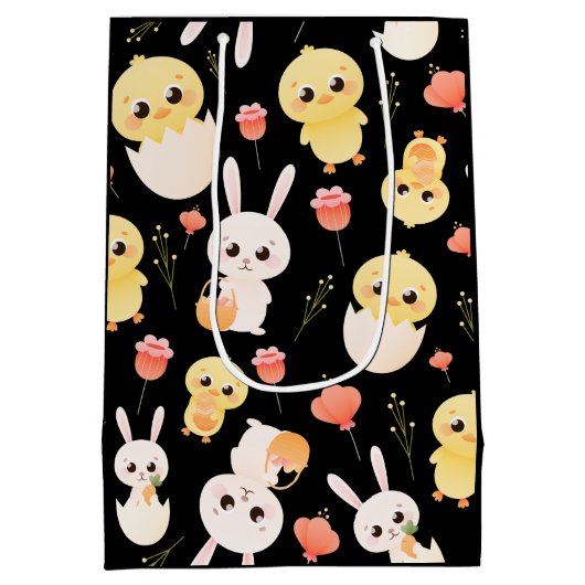 Cute Easter Chicks & Bunnies Seamless Pattern  Medium Cadeauzakje (Achterkant)