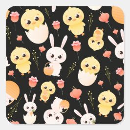 Cute Easter Chicks & Bunnies Seamless Pattern  Orn Vierkante Sticker