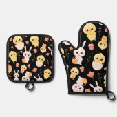 Cute Easter Chicks & Bunnies Seamless Pattern  Ovenwant & Pannenlap Set (Voorkant)