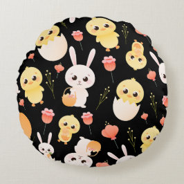 Cute Easter Chicks & Bunnies Seamless Pattern  Rond Kussen