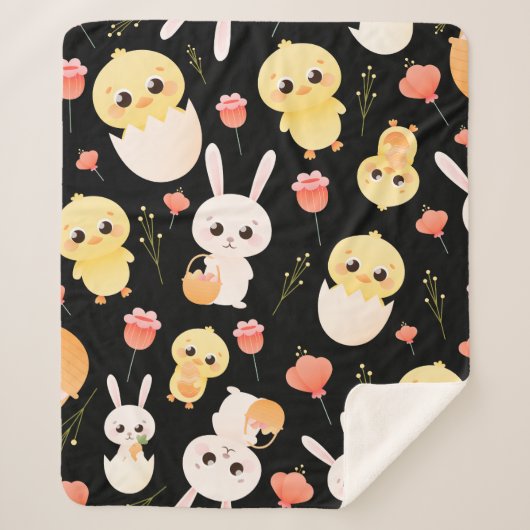 Cute Easter Chicks & Bunnies Seamless Pattern  Sherpa Deken (Voorkant)