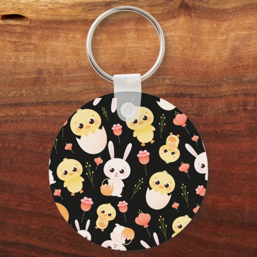Cute Easter Chicks & Bunnies Seamless Pattern  Sleutelhanger (Voorkant)