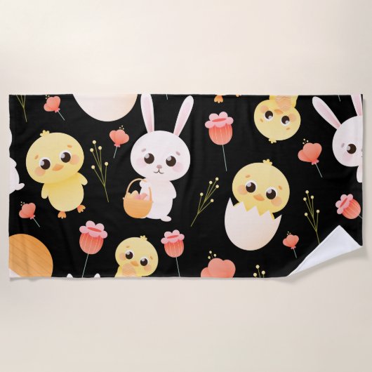 Cute Easter Chicks & Bunnies Seamless Pattern  Strandlaken (Voorkant)