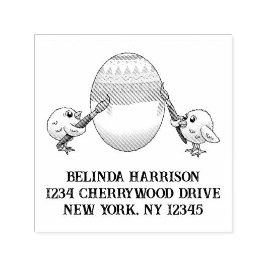 Cute Easter chicks paint an Easter egg Zelfinktende Stempel (Design)