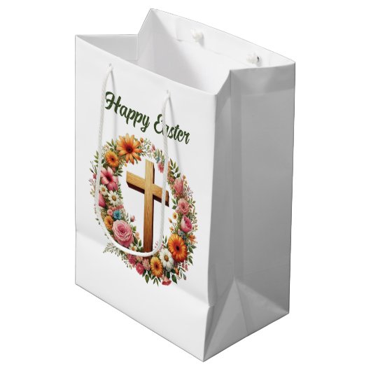 Cute Easter Cross customizable Medium Cadeauzakje (Voorkant Gekanteld)