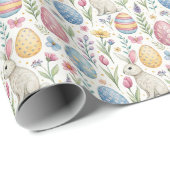 Cute Easter Egg and Spring Bunny Illustration Cadeaupapier (Rol Hoek)