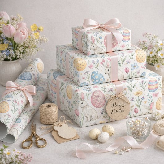 Cute Easter Egg and Spring Bunny Illustration Cadeaupapier