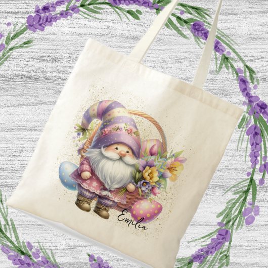 Cute Easter Egg Hunt Gnomes Glitter Tote Bag