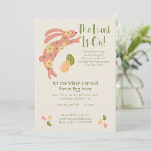 Cute Easter Egg Hunt Invitation Kaart (Staand voorkant)