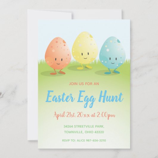 Cute Easter Egg Hunt Invitation Kaart (Voorkant)