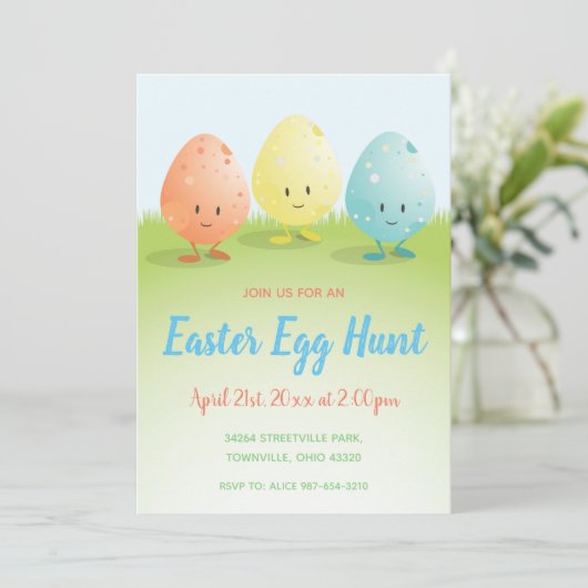 Cute Easter Egg Hunt Invitation Kaart (Staand voorkant)