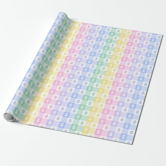 Cute Easter Egg Pastel Checkered wrapping paper Cadeaupapier (Uitgerold)