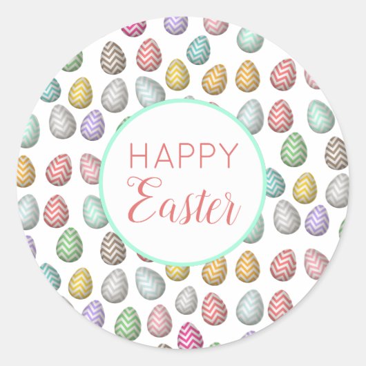 Cute Easter Egg Pattern Pastel Colors Ronde Sticker (Voorkant)