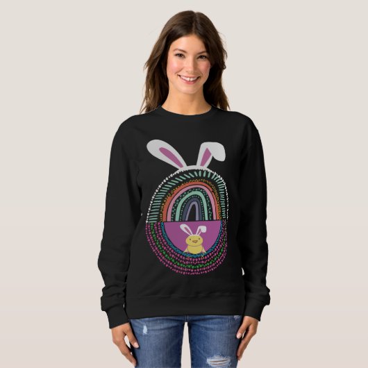Cute Easter Egg Rainbow Rabbit Bunny Ears Trui (Voorkant volledig)