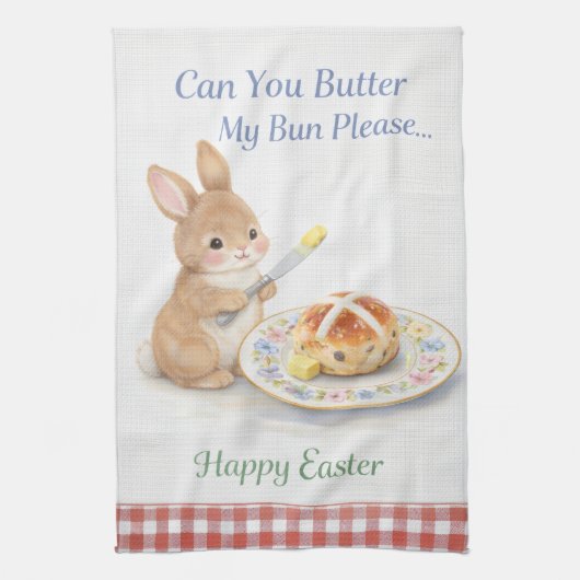 Cute Easter Gift Bunny Tea Towel | Hot Cross Bun Theedoek (Verticaal)