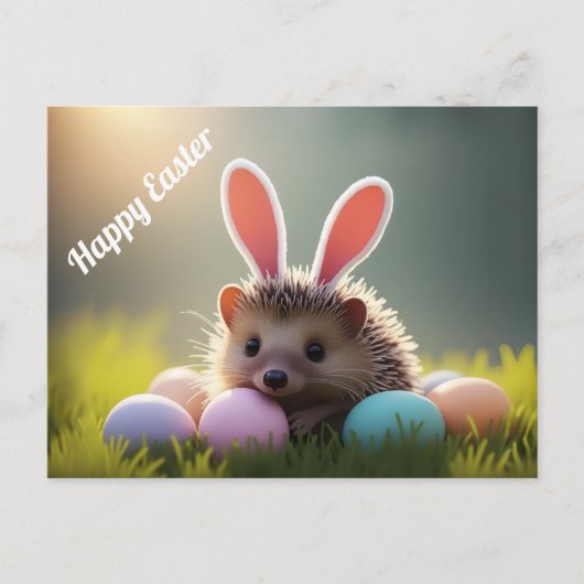 Cute Easter Hedgehog with Colored Eggs Briefkaart (Voorkant)