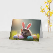 Cute Easter Hedgehog with Colored Eggs Kaart (Gele Bloem)