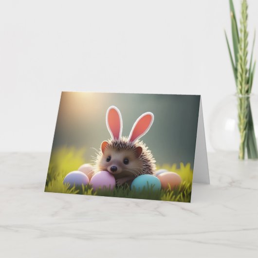 Cute Easter Hedgehog with Colored Eggs Kaart (Voorkant)