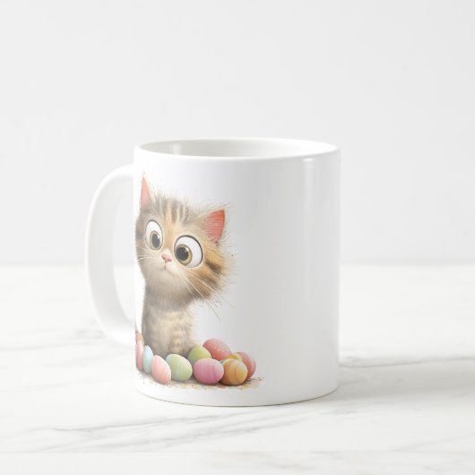 Cute Easter Kitten Mug with Pastel Eggs Koffiemok (Voorkant links)