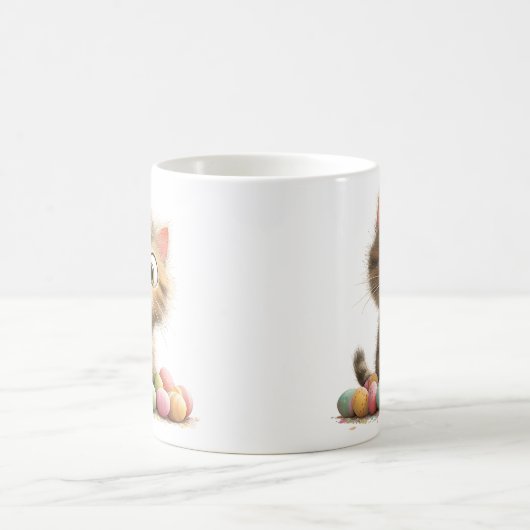Cute Easter Kitten Mug with Pastel Eggs Koffiemok (Center)