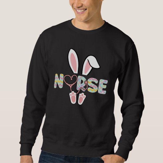 Cute Easter Nurse Bunny Ears Happy Easter Day Eggs Trui (Voorkant)