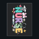 Cute Easter Nurse Medical Humor Briefkaart<br><div class="desc">Colorful lettering with a nurse hat,  stethoscope,  flowers and playful medical symbols. A cheerful graphic celebrating caring nurses and healthcare professionals during the Easter season with a bright and friendly hospital atmosphere.</div>