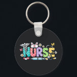 Cute Easter Nurse Medical Humor Sleutelhanger<br><div class="desc">Colorful lettering with a nurse hat, stethoscope, flowers and playful medical symbols. A cheerful graphic celebrating caring nurses and healthcare professionals during the Easter season with a bright and friendly hospital atmosphere.</div>
