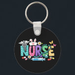 Cute Easter Nurse Medical Humor Sleutelhanger<br><div class="desc">Colorful lettering with a nurse hat, stethoscope, flowers and playful medical symbols. A cheerful graphic celebrating caring nurses and healthcare professionals during the Easter season with a bright and friendly hospital atmosphere.</div>