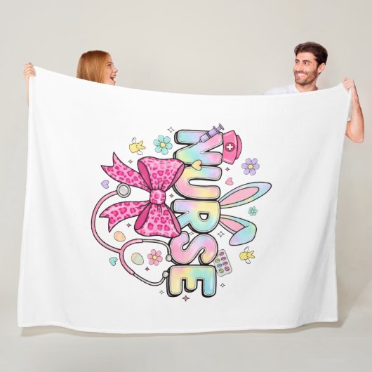 Cute Easter Nurse Pastel Bunny Ears Coquette Bow Fleece Deken (In situ)