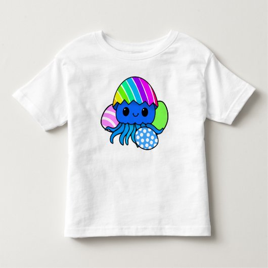 Cute Easter Octopus Kids Shirt with Colorful Eggs (Voorkant)