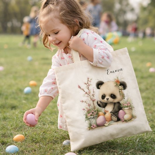 Cute Easter Panda Illustration Tote Bag