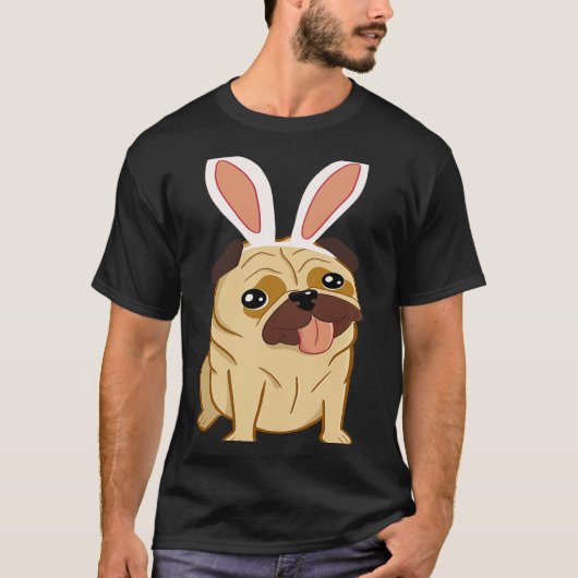 Cute Easter Pug Dog With Bunny Ears T-shirt (Voorkant)