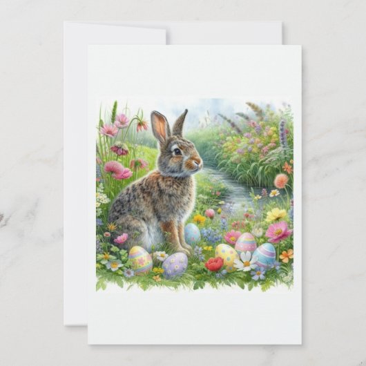 Cute Easter Rabbit and Egg Hunt Holiday  Kaart (Achterkant)