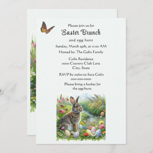 Cute Easter Rabbit and Egg Hunt Holiday  Kaart (Voorkant / Achterkant)