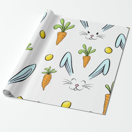 Cute Easter Rabbit Egg Carrot Patroon Gift Cadeaupapier (Uitgerold)
