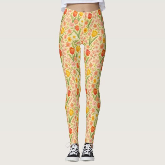 Cute Easter/spring patterned flowers Leggings (Voorkant)