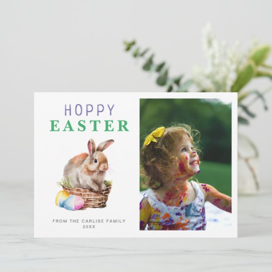 Cute Easter Waterverf Bunny Feestdagenkaart (Staand voorkant)