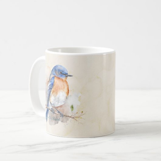 Cute Eastern Bluebird Rustic Waterverf Koffiemok (Voorkant links)