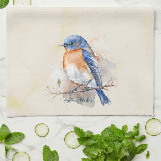 Cute Eastern Bluebird Rustic Waterverf Theedoek (Gevouwen)
