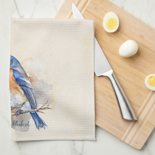 Cute Eastern Bluebird Rustic Waterverf Theedoek (Quarter Fold)