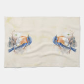 Cute Eastern Bluebird Rustic Waterverf Theedoek (Horizontaal)