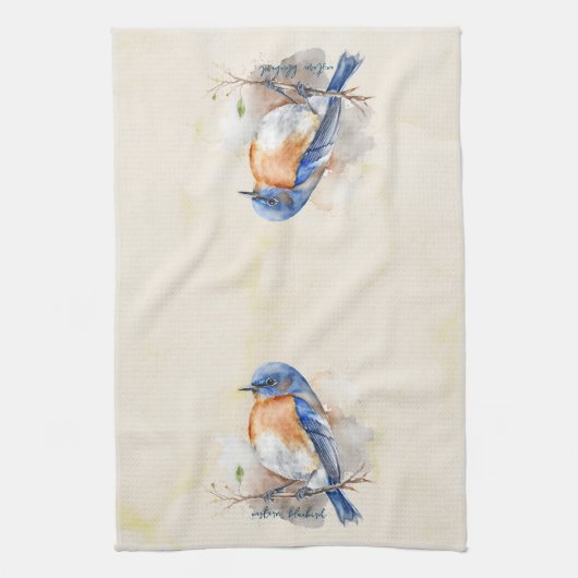 Cute Eastern Bluebird Rustic Waterverf Theedoek (Verticaal)