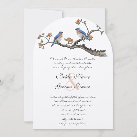 Cute  Eastern Bluebird Wedding Invitations Kaart (Voorkant)