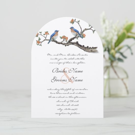 Cute  Eastern Bluebird Wedding Invitations Kaart (Staand voorkant)