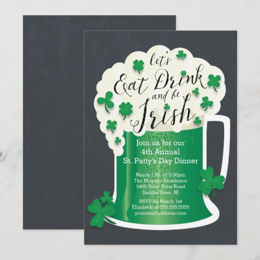 Cute Eat Drink are Irish St Patrick's Day Party Kaart (Voorkant / Achterkant)