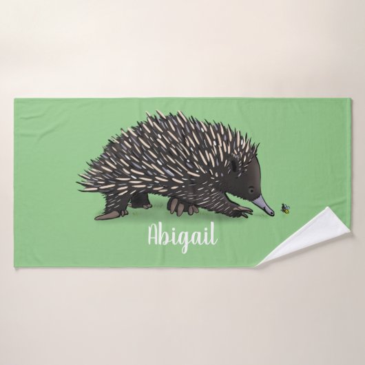 Cute echidna met bijen cartoon illustratie bad handdoek (Badhanddoek)